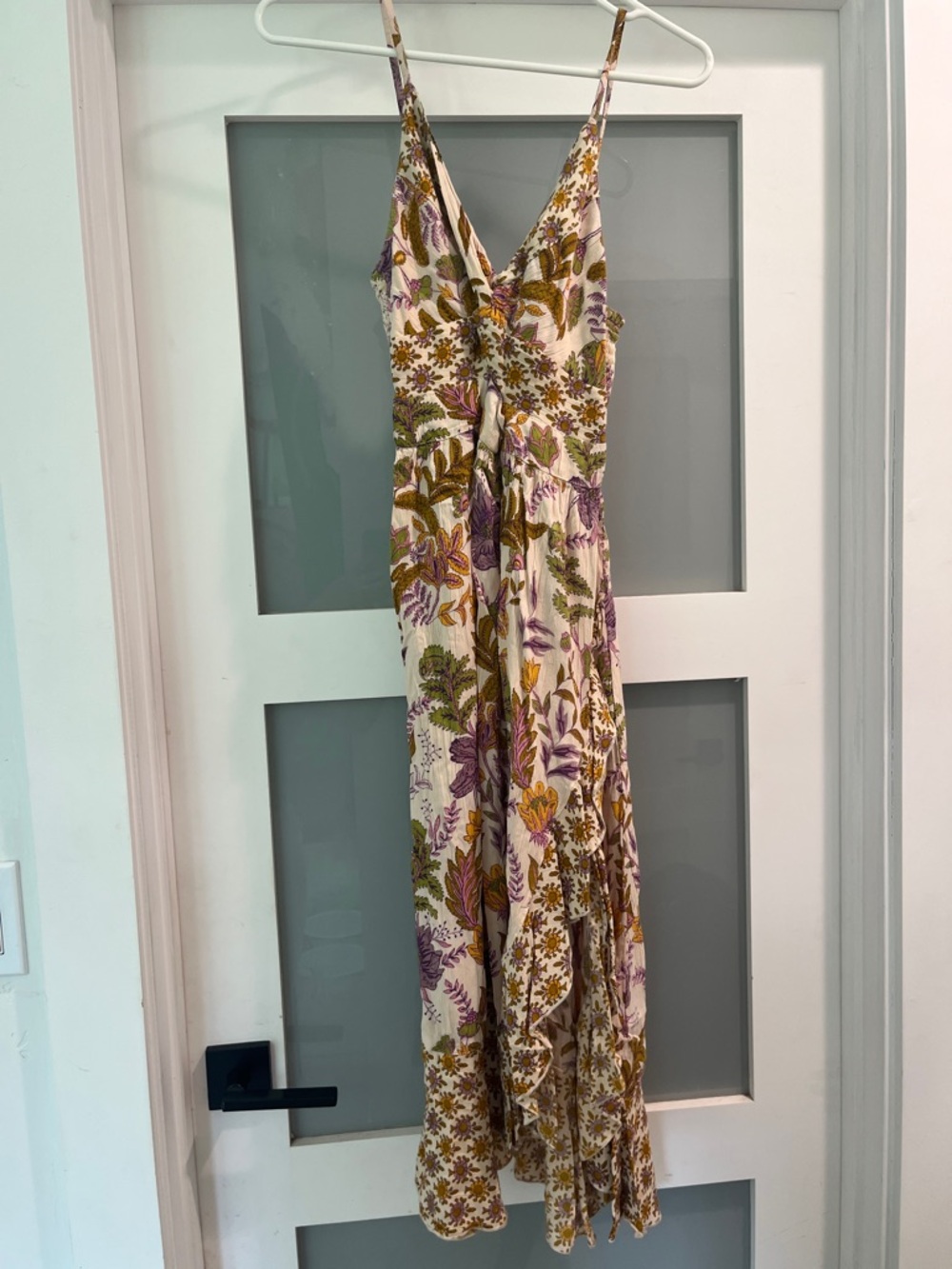 Angie Floral V-Neck Maxi Dress in Cream and Purple
